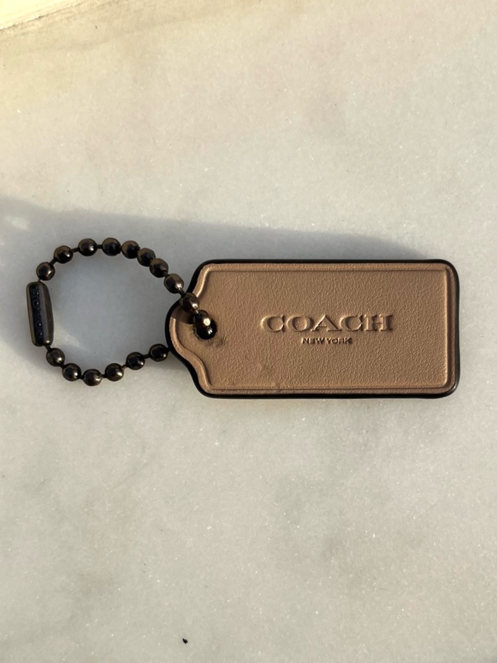 COACH Beige/Tan Leather Hang Tag, Gunmetal Hardware